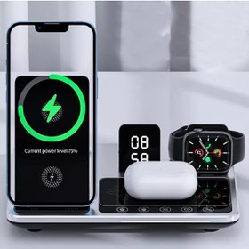 Resim Coverzone Iphone Uyumlu Kablosuz Şarj Cihazı 15w Qc Speed Dock Gece Lambası Dijital Saat 4in1 F11 