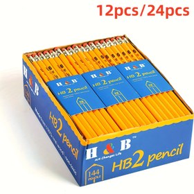 Resim HB Altıgen Ahşap Kalemler Kırmızı Silgili, 12'li/24'lü Paket, Yazı ve Çizim için HB Kalemler, Ofis Kullanımı İçin Sarı Ahşap Kalem 