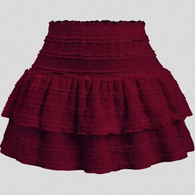 Resim Kadınlar için şık katmanlı volan eteği - Düz Renk, Yüksek Bel Kek Etek, Bahar/Yaz/Sonbahar için mükemmel, Şık Etek | Katmanlı Kek Etek | Polyester Kumaş 