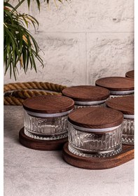 Resim Snippy Bella Yuvarlak 10parça Ahşap Vakum Kapaklı Cam Kahvaltılık Ahşap - Şeffaf 