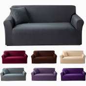 Resim 1 adet Çok Fonksiyonlu Elastik Düz Renk Kanepe Örtüsü, Elastik Kaymaz Polyester Kanepe Örtüsü, Yatak Odası, Ofis ve Oturma Odası Dekorasyonu için Mobilya Koruma Örtüsü, Bir Eşleştirme Yastık Örtüsü Dahil. 
