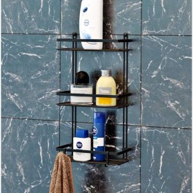 Resim Geseus Üç Katlı Kancalı Banyo Rafı Mat Siyah ES065H 