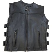 Resim Dclleather Erkek Siyah Deri Motorcu Yeleği | Ayarlanabilir Tokalı ve Cepli 