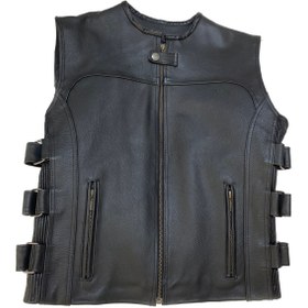 Resim Dclleather Erkek Siyah Deri Motorcu Yeleği | Ayarlanabilir Tokalı ve Cepli 