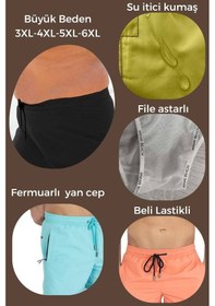 Resim Saks Büyük Beden Su İtici Özellikli Düz Renk Basic Erkek Plaj Deniz Şort Mayo - 2204-saks 001 