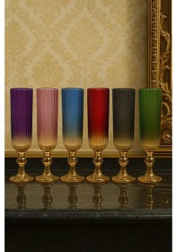 Resim Julia Çift Renk Kristal Ayaklı Kahve Yanı Su Ve Meşrubat Bardağı Sunum Bardağı Çok Renkli 