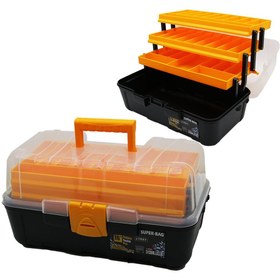 Resim Go İthalat 16" Balıkçı Takım Çantası 3 Katlı Organizer Plastik Alet Kutusu Taşınabilir Çok Amaçlı 106531 