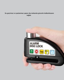 Resim Cosmotex Titreşim Sensörlü Alarmlı Motosiklet Disk Kilidi 14mm Çelik Çift Kilitleme 