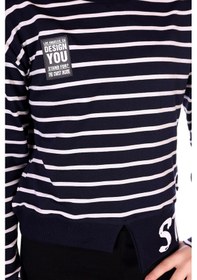 Resim Toontoy Kız Çocuk Çizgili Striped Baskılı Sweatshirt Lacivert 