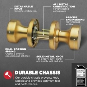 Resim Ecovibe Pismo Iç Kapı Kolu, Kapı Kolu, Dolap ve Koridor Kapıları Için, Kilitlenmeyen Kapı Kolu, Saten Pirinç, Yuvarlak, Mikroban Korumalı 