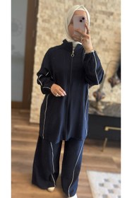 Resim MİMİ Luxury Wear Kadın Biye Detaylı Fermuarlı Tesettür İkili Takım 