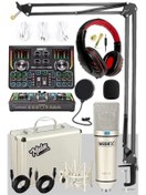 Resim AyrStore CX1 Titanium Set Efektli Ses Kartı Mikrofon Kulaklık Stand Kayıt Canlı Yayın (PC ve Telefon) 