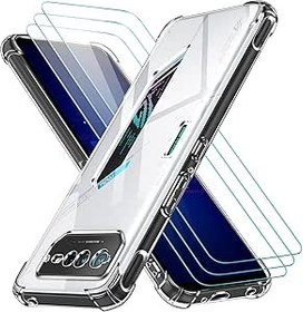 Resim ivoler Asus ROG Phone 6 için şeffaf kılıf, 3 adet kırılmaz folyo, ince yumuşak TPU silikon, şeffaf, darbeye dayanıklı koruyucu kılıf, şeffaf, çizilmeye karşı dayanıklı, cep telefonu kılıfı, kapak 