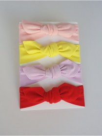 Resim swan butik Kız Çocuk Bebek Bandana Toka Seti 4'lü, Somon Sarı Lila Mavi Çizgili 