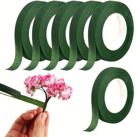 Resim Her biri 20.0 metre uzunluğunda ve 1.2 cm genişliğinde olan 10 rulo koyu yeşil çiçek desenli kendinden yapışkanlı sanat bandı, düğün buketi ve çiçekçi dükkanı dekorasyon bandı 