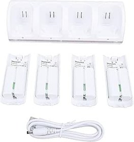 Resim Wii Uzaktan Kumanda Için 4'ü 1 Arada Şarj İstasyonu, 4 Paket 2800mAh Şarj Edilebilir Pil Ile Uzaktan Kumanda Şarj İstasyonu, Kontrol Cihazı Şarj İstasyonu İstasyonu (WHITE) 