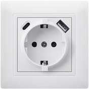 Resim Alman Standart USB/Type-C Soket USB Çıkışı, Çoğu USB Güçlü Cihazlar İçin, Pratik ve Hızlı, Beyaz PC Malzemesi, Gömülü Kurulum, Duvar Soketi 16A 250V, Mutfak, Yatak Odası, Oturma Odası vb. İçin Uygun 