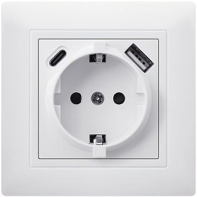 Resim Alman Standart USB/Type-C Soket USB Çıkışı, Çoğu USB Güçlü Cihazlar İçin, Pratik ve Hızlı, Beyaz PC Malzemesi, Gömülü Kurulum, Duvar Soketi 16A 250V, Mutfak, Yatak Odası, Oturma Odası vb. İçin Uygun 