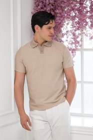 Resim Slimfit Spor Örgü Kumaş Tek Düğme Polo Yaka T-shirt 