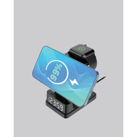 Resim Teknodayım 4’ü 1 Arada Kablosuz Şarj Istasyonu – LED Saat Ekranlı, Apple Uyumlu, Akıllı Güvenlik Kor 