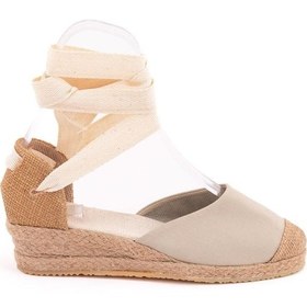 Resim Gerçek Elişi Bej Hasır Jüt Bileğe Bağlı Ipli Günlük Kadın Espadril Handmade Bej 