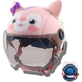 Resim Symbee Çocuklar İçin Renkli Motosiklet Kaskı - Beyaz Pembe Tasarım Beyaz - Pembe 