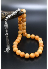Resim Doğal Carnelian Taşlı Tesbih 925 Ayar Gümüş Püsküllü 10mm Küre Kesim 902570 