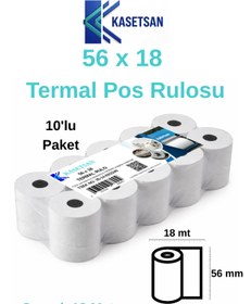 Resim Kasetsan 56x18 Termal Pos Rulosu 10’lu Paket BPA’sız Tüm Poslarla Uyumlu 