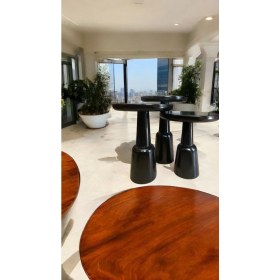 Resim Wood Wooden Ahşap 3lü Set Ürgüp Mantar Yan Sehpa Modern Siyah Renk Fiskos 