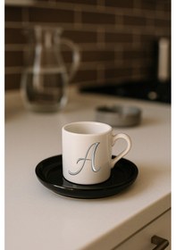Resim Türk Kahvesi Fincanı Siyah Altlık Harf, Espresso Fincanı Siyah Altlık Harf Siyah11 