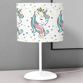 Resim instababyrooms Puantiyeli Sevimli Unicorn Desenli Çocuk Odası Dijital Baskılı Çocuk Odası Masaüstü Abajur Avize 