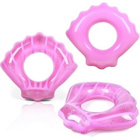 Resim Payetler Kabuk Şekli Şişme Yüzme Simidi 80 x 90 CM - Pembe Çok Renkli 