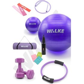 Resim Walke 14 Parça Lüx Pilates Seti 55 Cm Pilates Topu Pilates Matı Pilates Çemberi 2 X 1 Kg Dambıl Mor 
