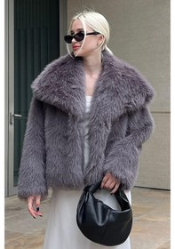 Resim Madmext Füme Yumuşak Dokulu Kadın Kürk Mont Mg2204 Füme 