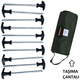 Resim Kudos Kaliteli Demir Çadır Kazığı Seti Çantalı 20.5cm 10 Adet Gri 