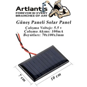 Resim Güneş Paneli Solar Panel 7x10 Cm 5.5 Volt 100 Ma 1 Adet Güneş Enerjisi Okul Sınıf Deney Çalışmaları 