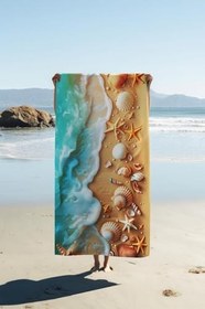 Resim Dijital Baskı Plaj Deniz Havlusu Kumsal Desenli Peştamal HVL0030 