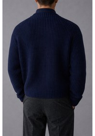 Resim Tarz Cool Lacivert Erkek Slim Fit Pamuklu Yuvarlak Yaka Düğmeli Hırka Lacivert 