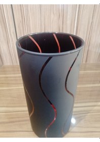 Resim Mat Siyah Transparan Kırmızı Su Yolu Desenli Cam Lüks Modern Silindir Vazo Kırmızı 