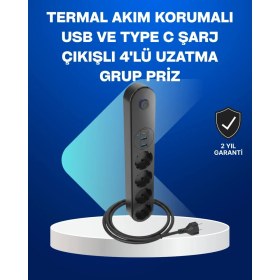 Resim Cm Store Akıllı Akım Dengelemeli 4’lü Çoklu Priz Type-C ve USB Çıkışlı 