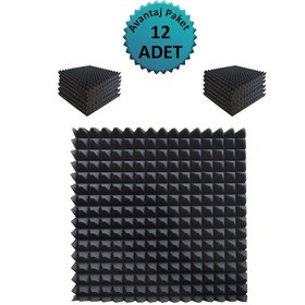 Resim Akustik Ses Yalıtım Süngeri 50x50x4 Piramit Kesim Yapışkansız/12 Ad 