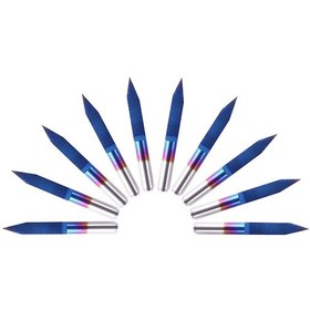 Resim 10 Adet 3.175mm Mavi Kaplama Pcb 3d Freze Kesici 10/15/20/25 Derece Tungsten Karbür V Şekilli Gravür Ucu Cnc Router Aracı 