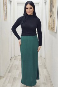 Resim lodmela Beli Lastikli Verev Kesim Büyük Beden Etek 6006-Yeşil 