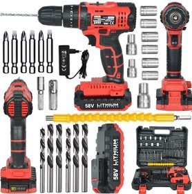 Resim Mager MGR1058 Darbeli Çift Akülü Şarjlı Vidalama Matkap + 24 Parça Profesyonellere Özel Alışımlı Lokma Seti 