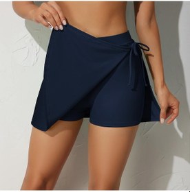 Resim Charmleaks Kadınlar Yüksek Bel Yan İpli Yüzmek Etek Bir Cep Düz Renk Tankini Bikini Alt Plaj Kıyafeti Lacivert 