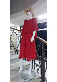 Resim Eren Style İtalyan Müslin Keteni Üstü File Bluzlu Astarlı Tek Parça Elbise Kırmızı 