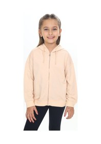 Resim Toontoy Kız Çocuk Kapüşonlu Fermuarlı Cepli Düşük Omuz Örme Hırka - 2 İplik Bej 