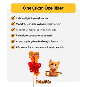 Resim PetzzCats Kelebek Matatabi ve Çıngırak Sesli Kedi Oltası Oyuncağı Kırmızı 42 Cm 