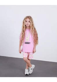 Resim Miniko Kids Kız Çocuk Rabit Tavşan Modelli Pamul Şortlu Takım Pembe 