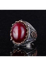 Resim 925 Ayar Solid Gümüş Yüzük, Gerçek Doğal Taş Yüzük Cabochon Yakut Gümüş 